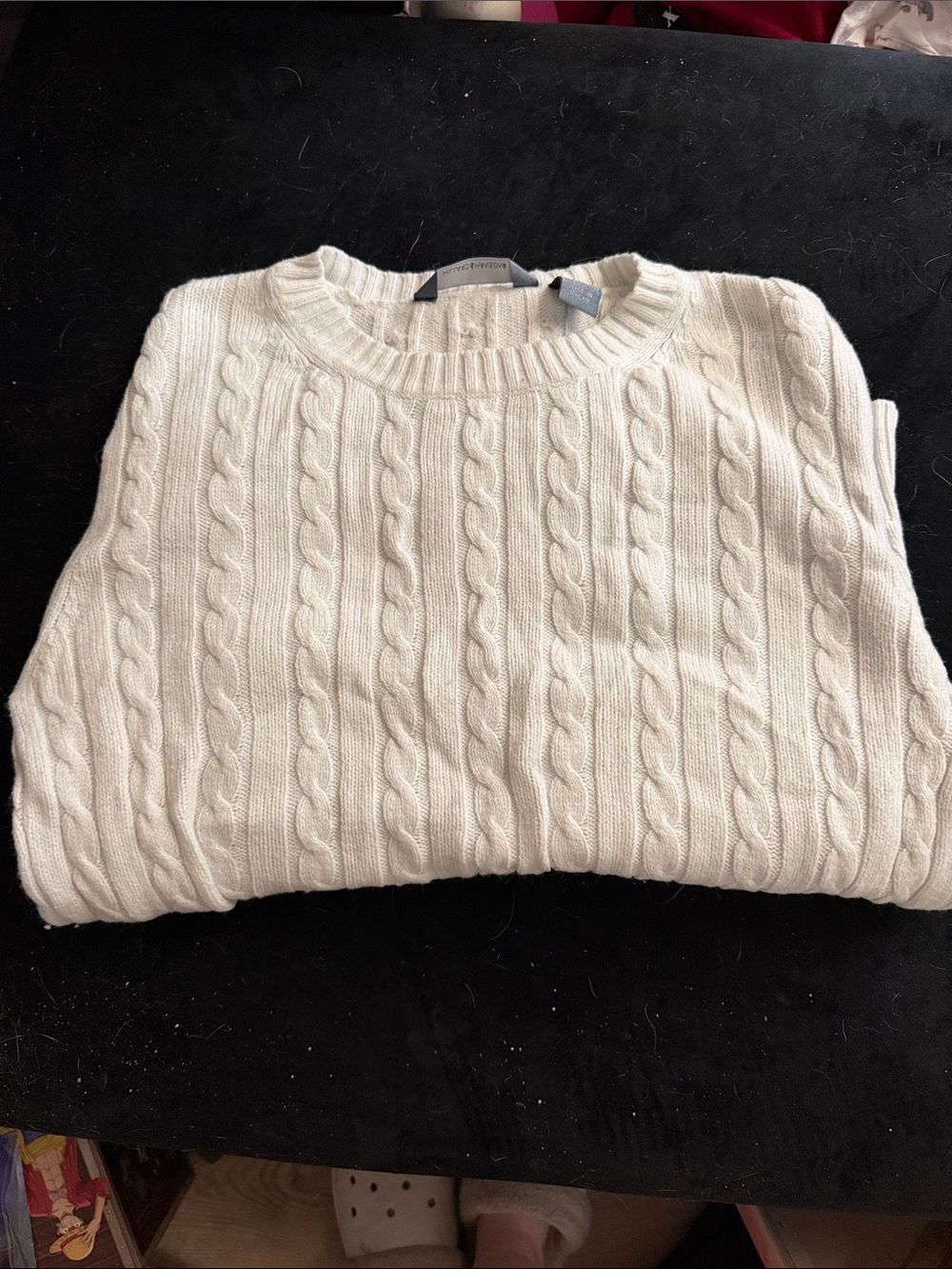 Hillard & Hanson Cream Cable Knit Crewneck Sweater